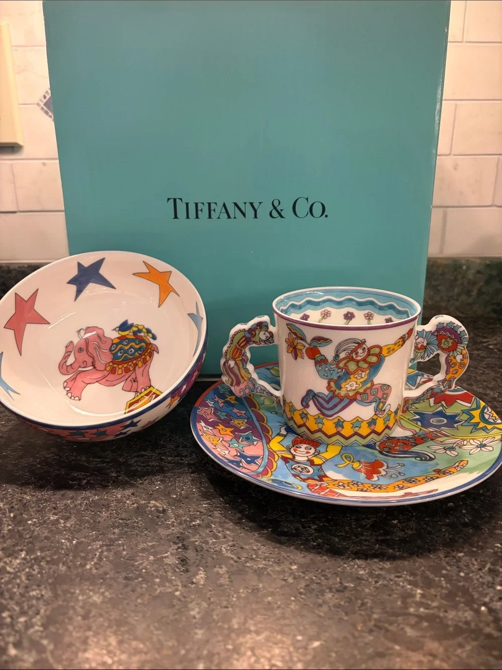 Tiffany & Co. Baby Fantasy 3Pc Vintage by Gene Moore Tea Set with Circus Motifs